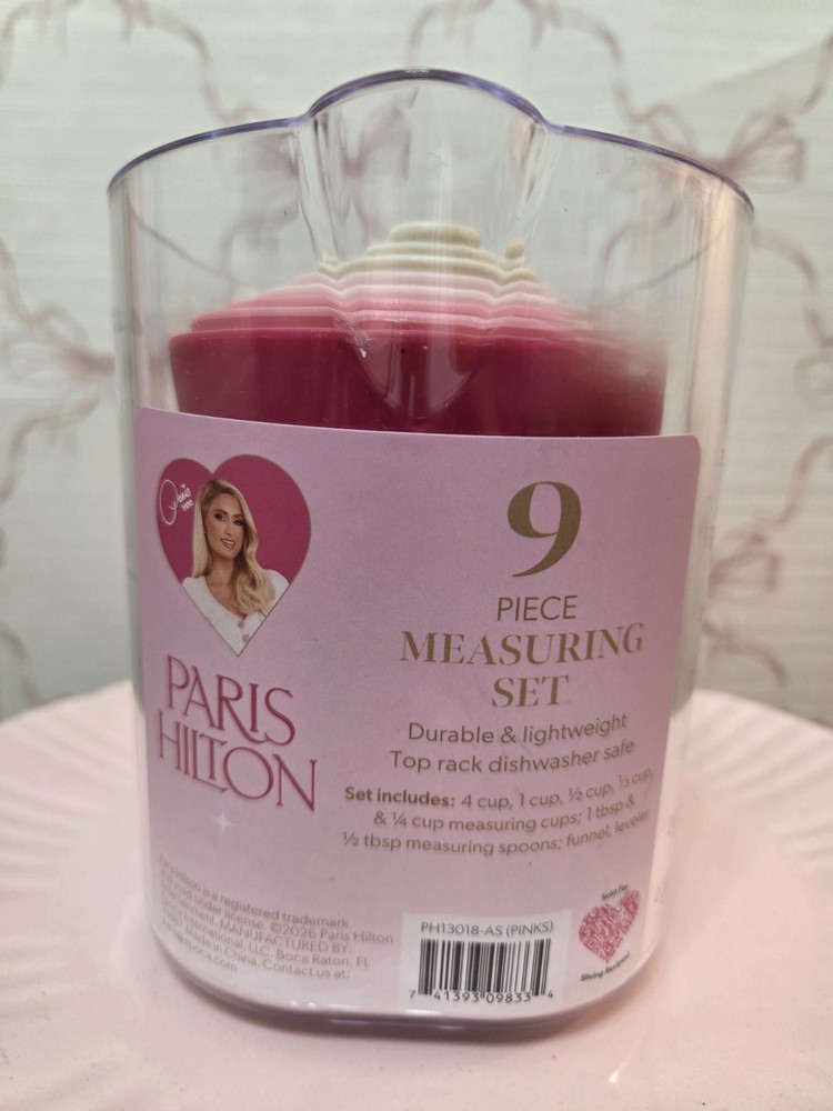 Paris Hilton 9-Piece Measuring Set, Durable Plastic Measuring Cups and Spoons