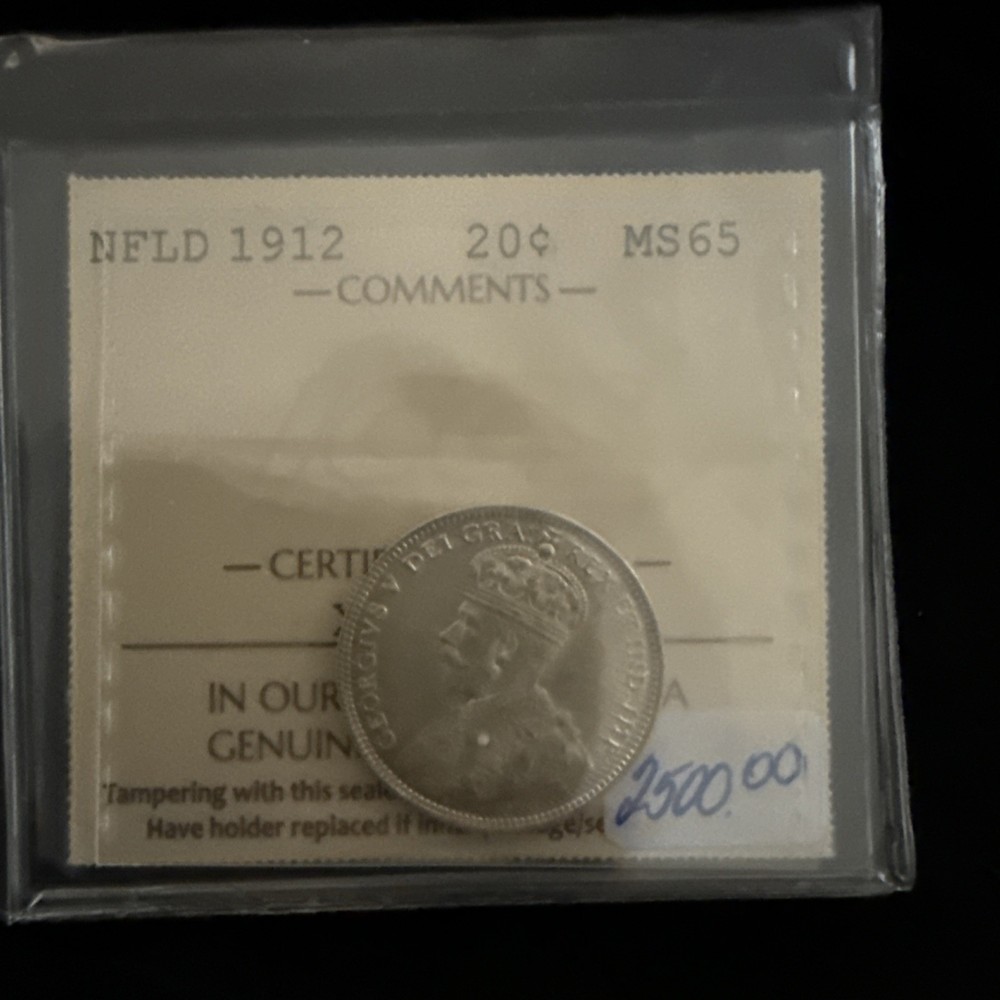 1912 Newfoundland Twenty Cent - ICCS MS65 - Rare in this Condition!