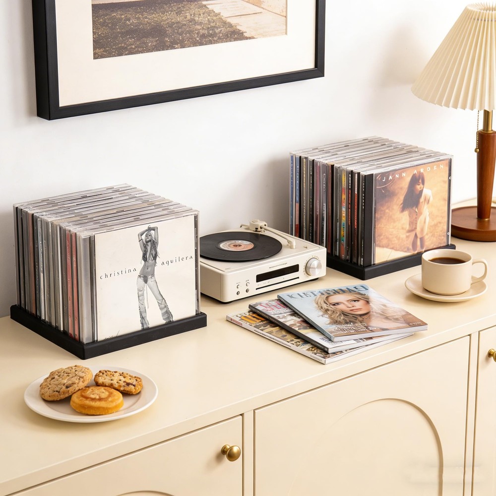 2PCS CD Storage Rack 24 Slots - Space Saving No Assembly CD Holder & Organize...