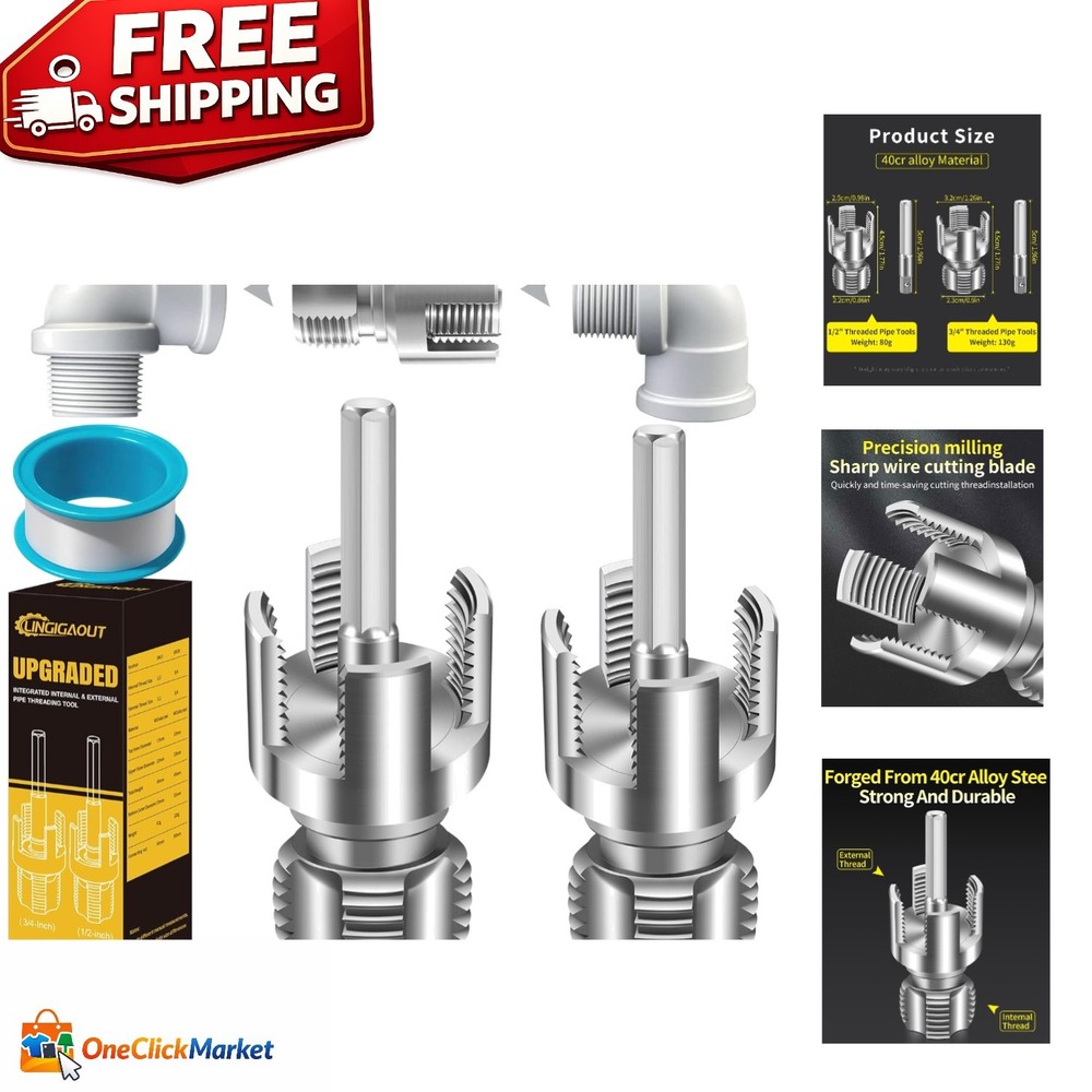 Efficient Electric Drill-Compatible Pipe Threader: 1/2'' & 3/4'' Integrated Set