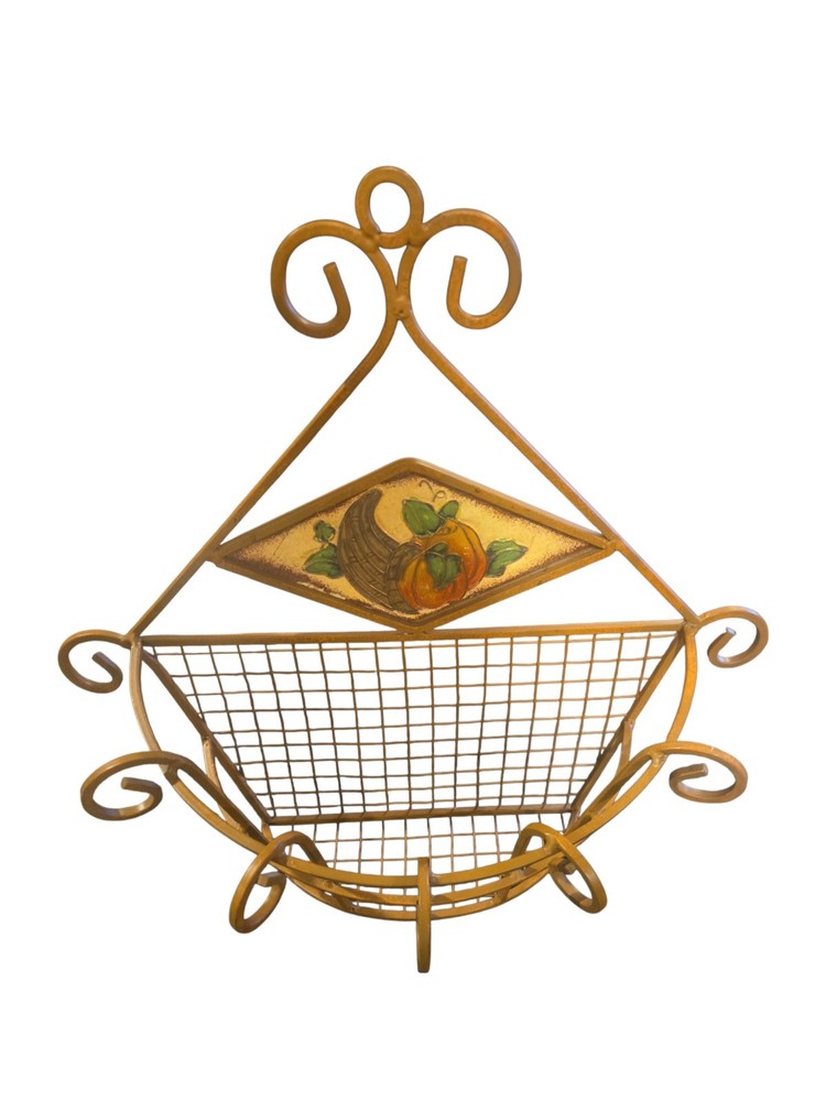 ​🍁 Rustic Harvest Metal Wire Wall Basket/Mail Holder - Cornucopia Fall Decor