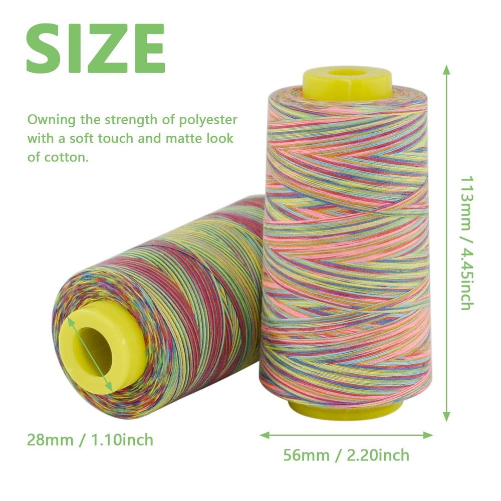 Rainbow Variegated Polyester Serger Sewing Thread 6 Cones 3000 Yards Overlock