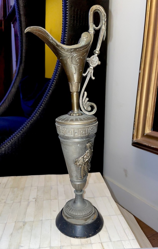 Large Antique Cast Ewer/Pitcher Clock Garniture