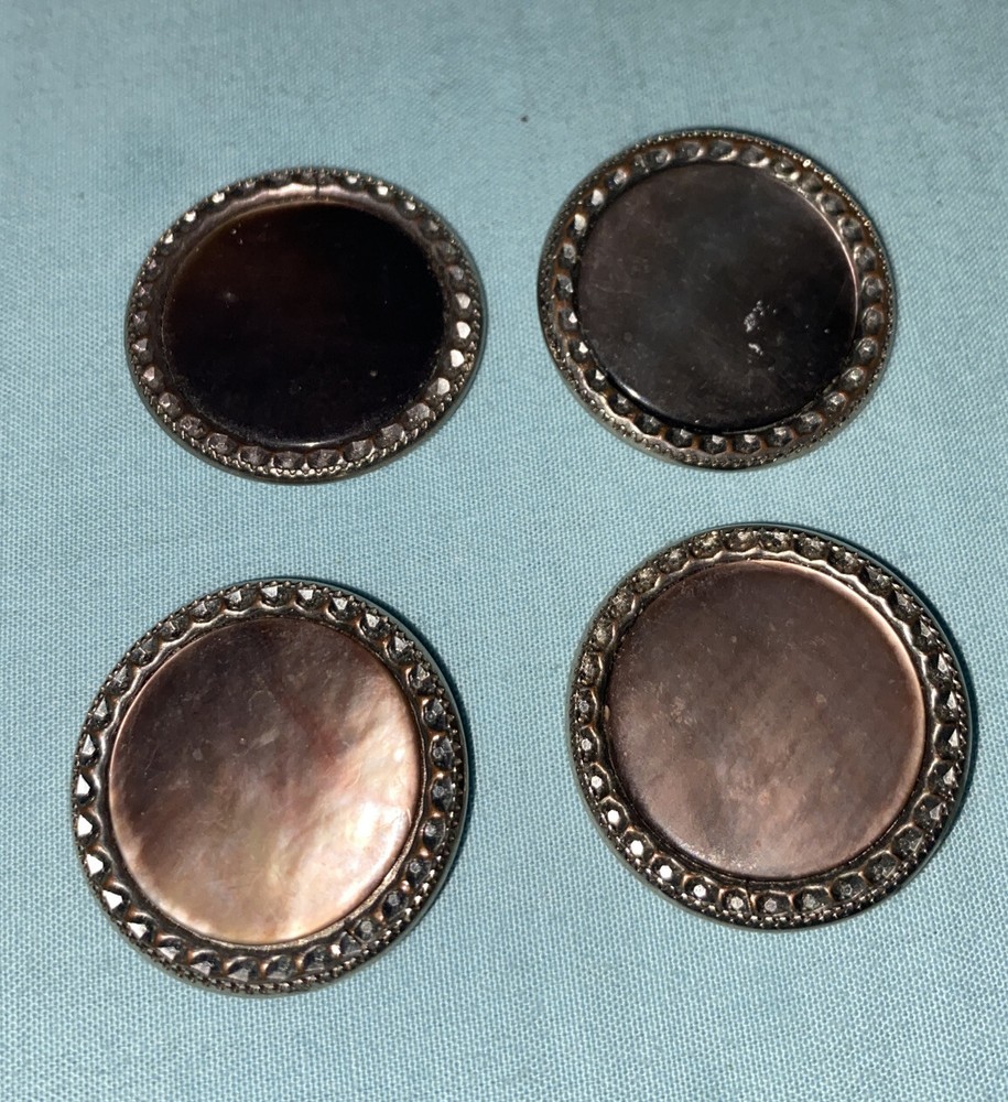 Vtg Abalone Crystal Bezel Buttons