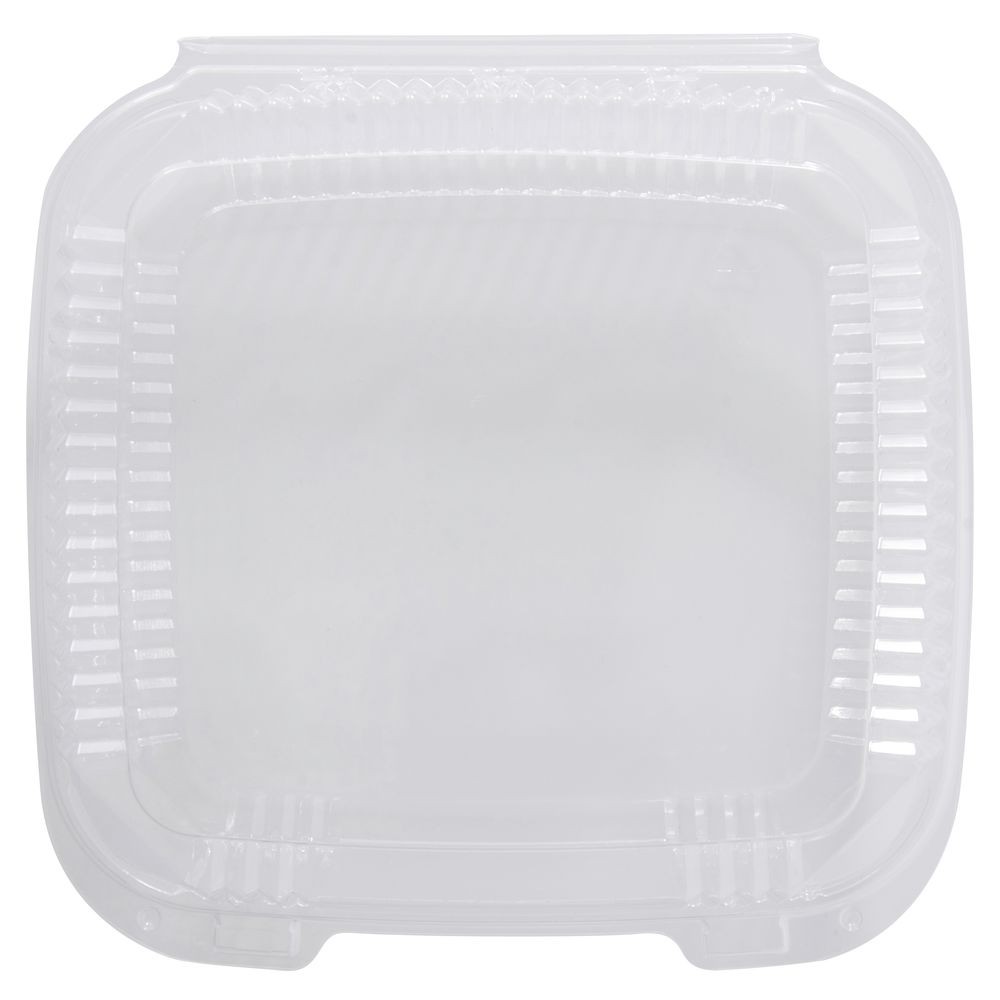 Carryout Clamshell Container Medium Clear Polystyrene Hinged - 8 3/16 L x 8 5/8