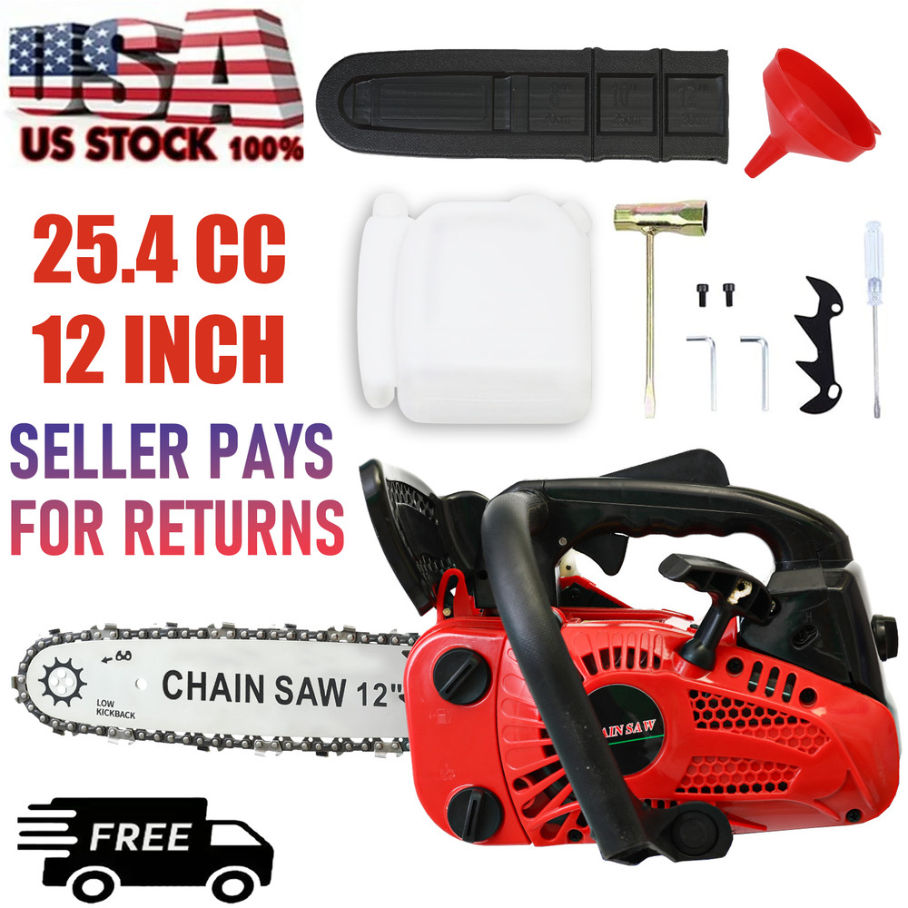 25.4cc Gas Top Handle Chainsaw with 12'' Bar Chain Cut Tree Wood 2-Stroke Engine
