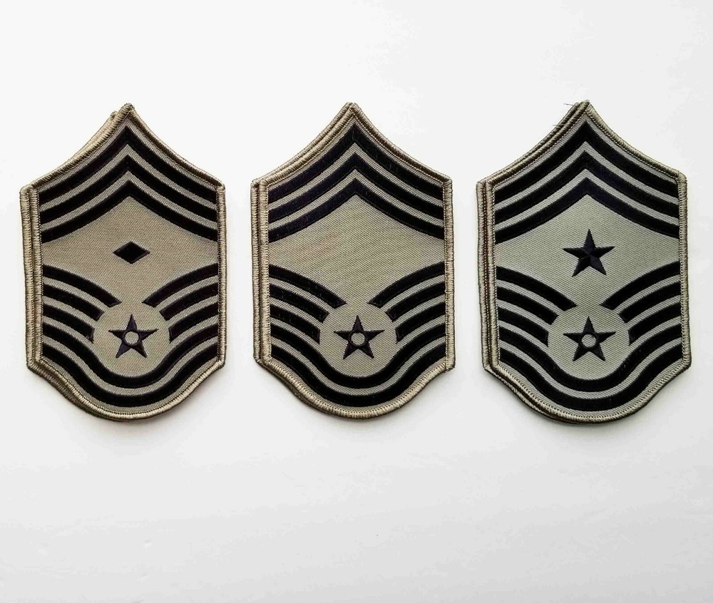 3 Pair US Air Force ABU Command and Master Sergeant Rank Chevron Patches - Male