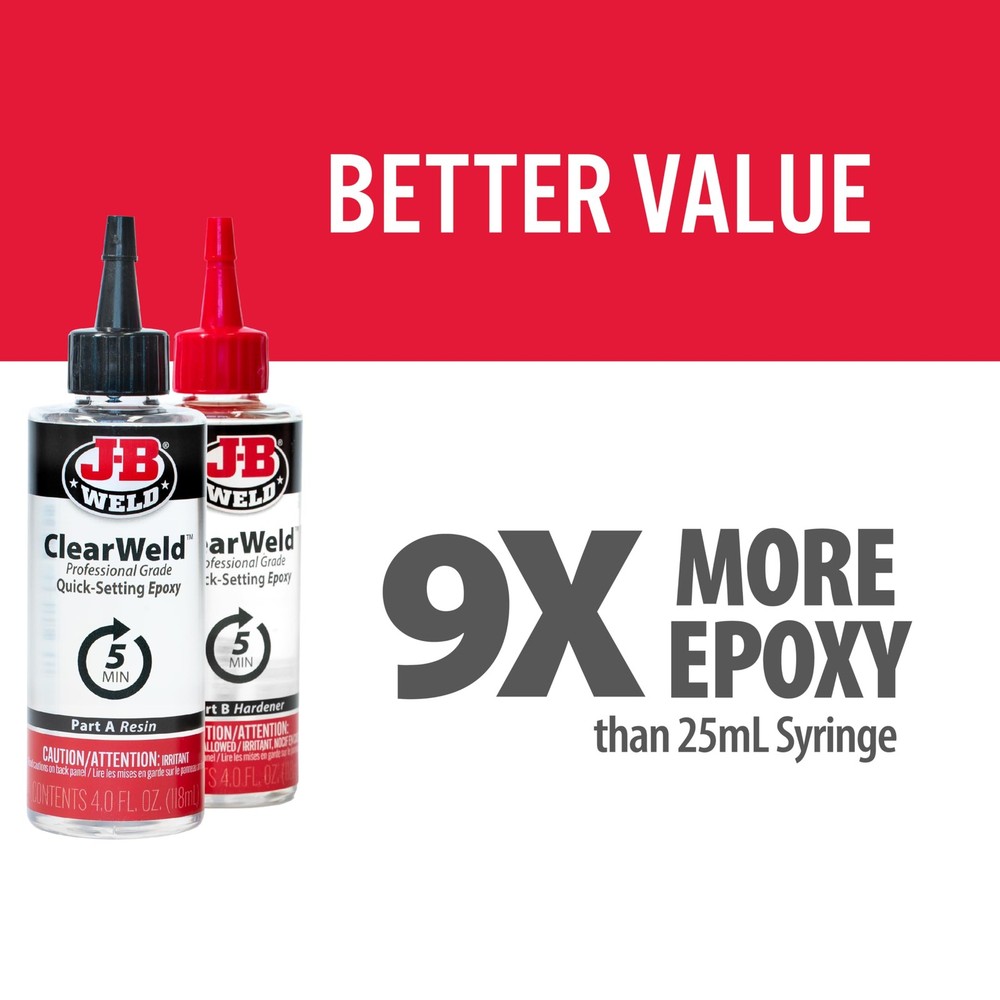 J B Weld Clearweld Epoxy 4Oz Pro Size Clear Bonding Adhesive Multi Surface Use