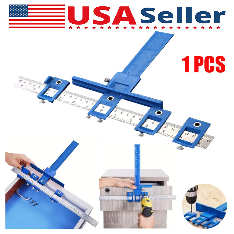 1Pcs Cabinet Hardware Jig Adjustable Punch Locator Handle Tools Drill Guide Blue
