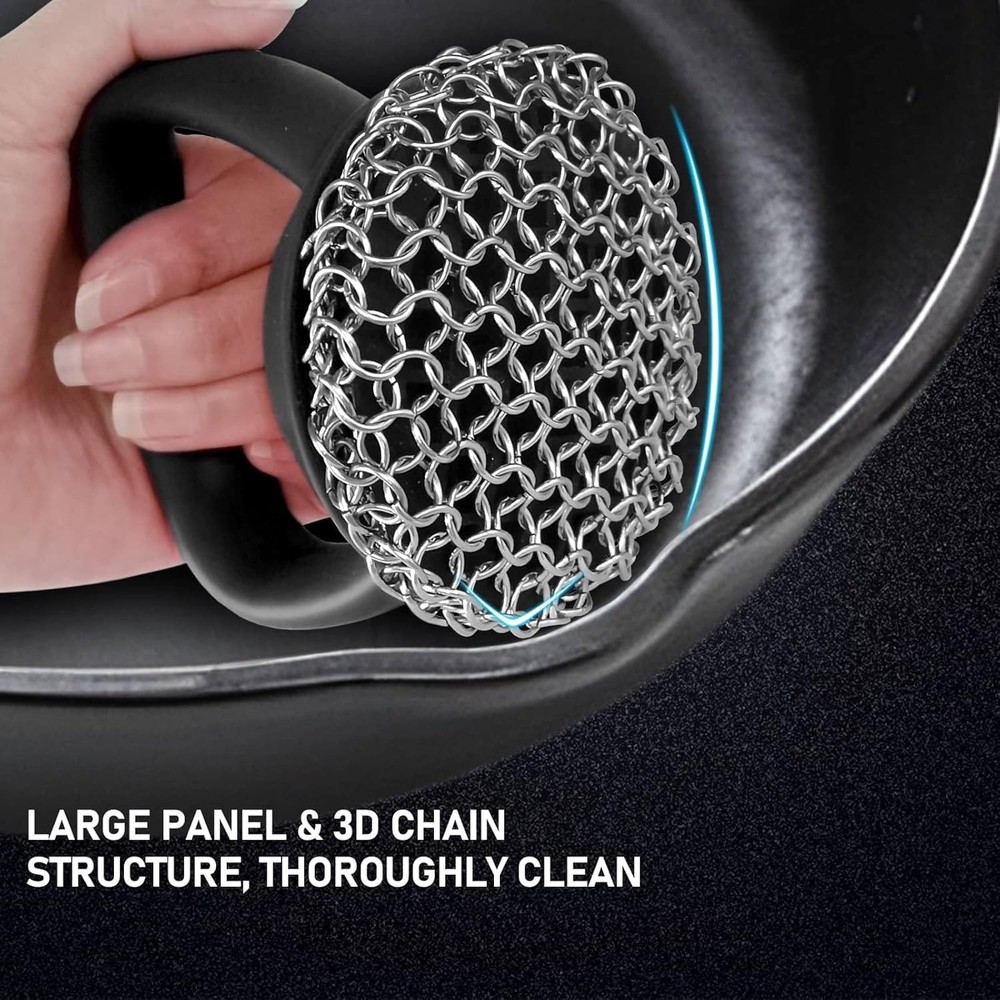 Cast Iron Chainmail Scrubber Cleaner with Handle