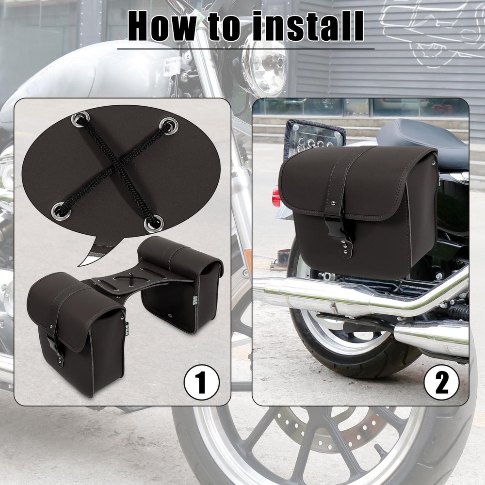 Pair Motorcycle Bag Side Bags Quick Release Buckles Dark Brown