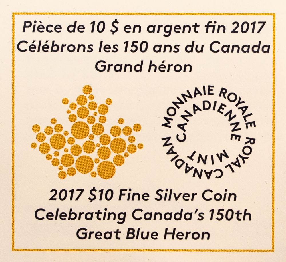 2017 Canada $10 Fine Silver Great Blue Heron Coin