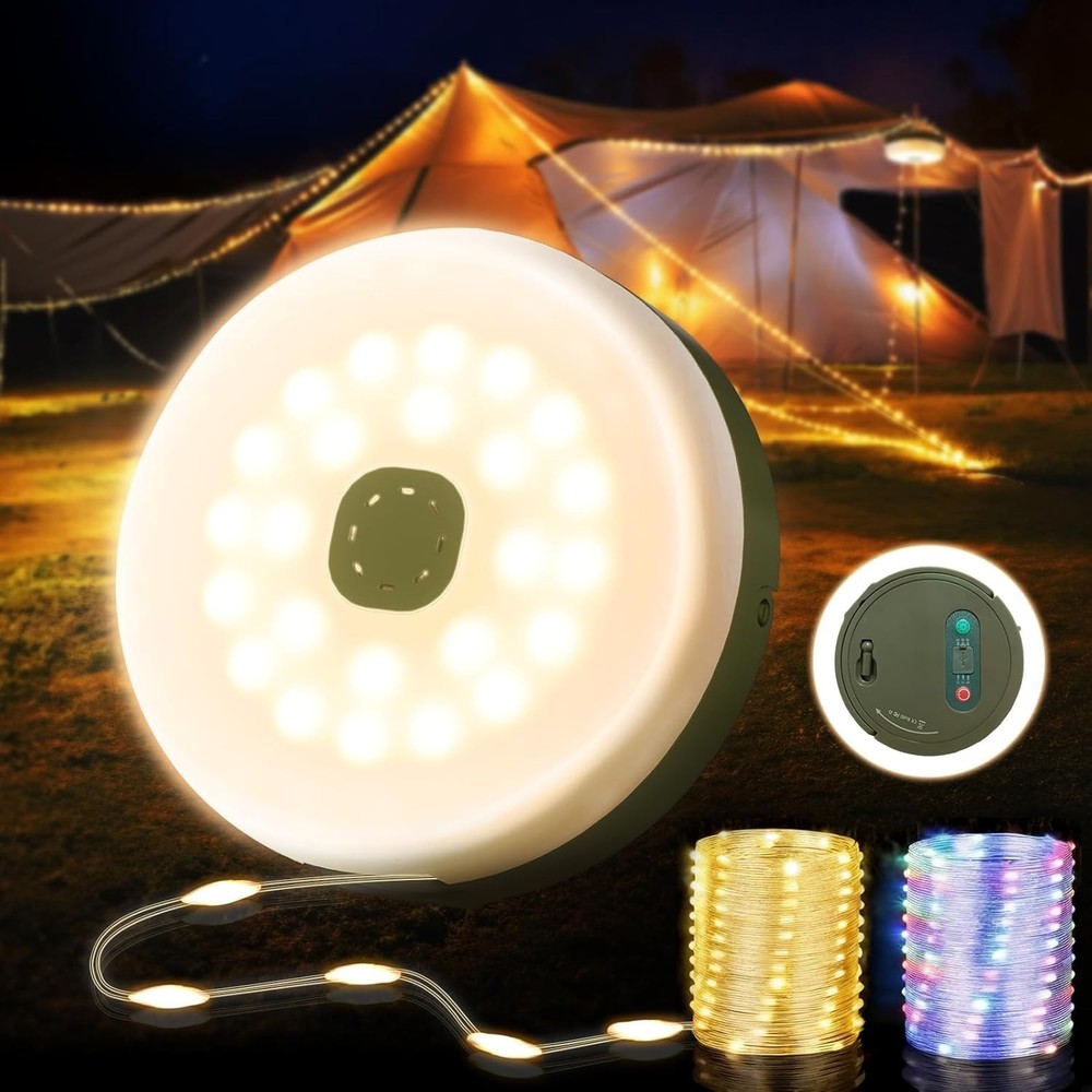 2 Pack Rechargeable Camping String Lights 32.8FT 8 Modes Waterproof Portable