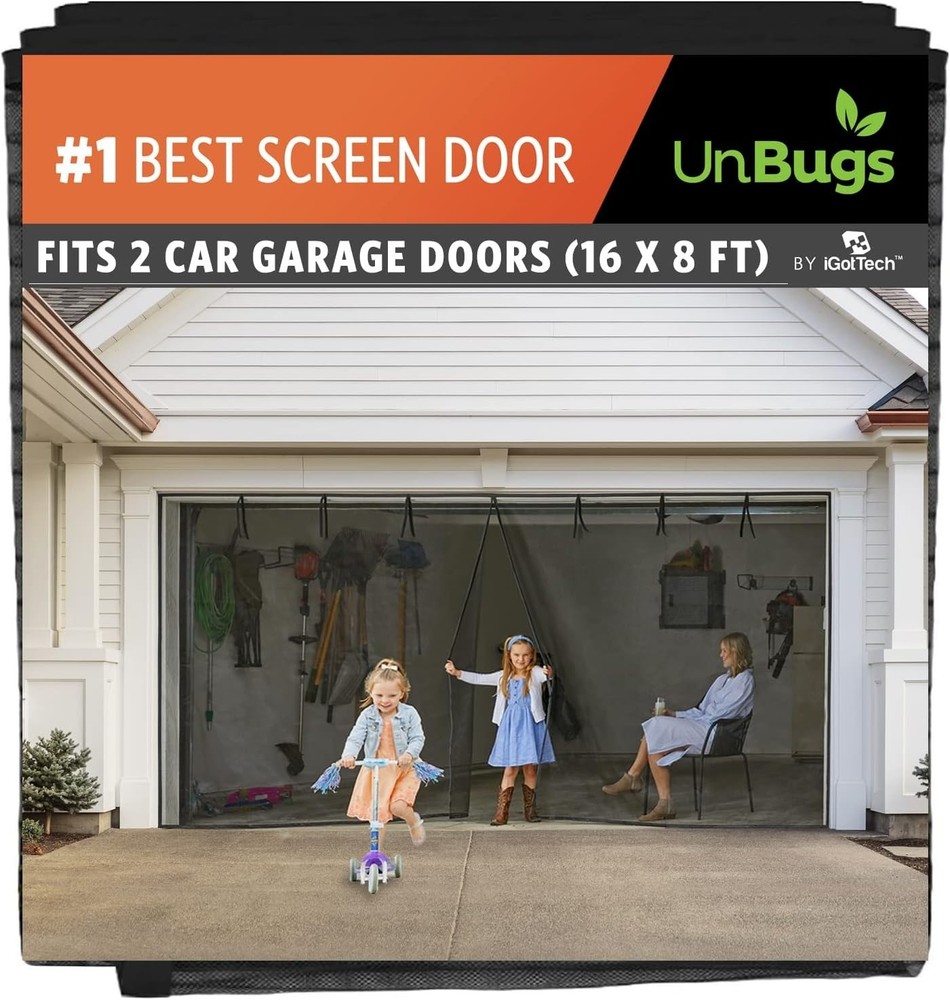 Pet-Friendly UnBugs Garage Screen for 2-Car Doors - Bug Closure & Fresh Air