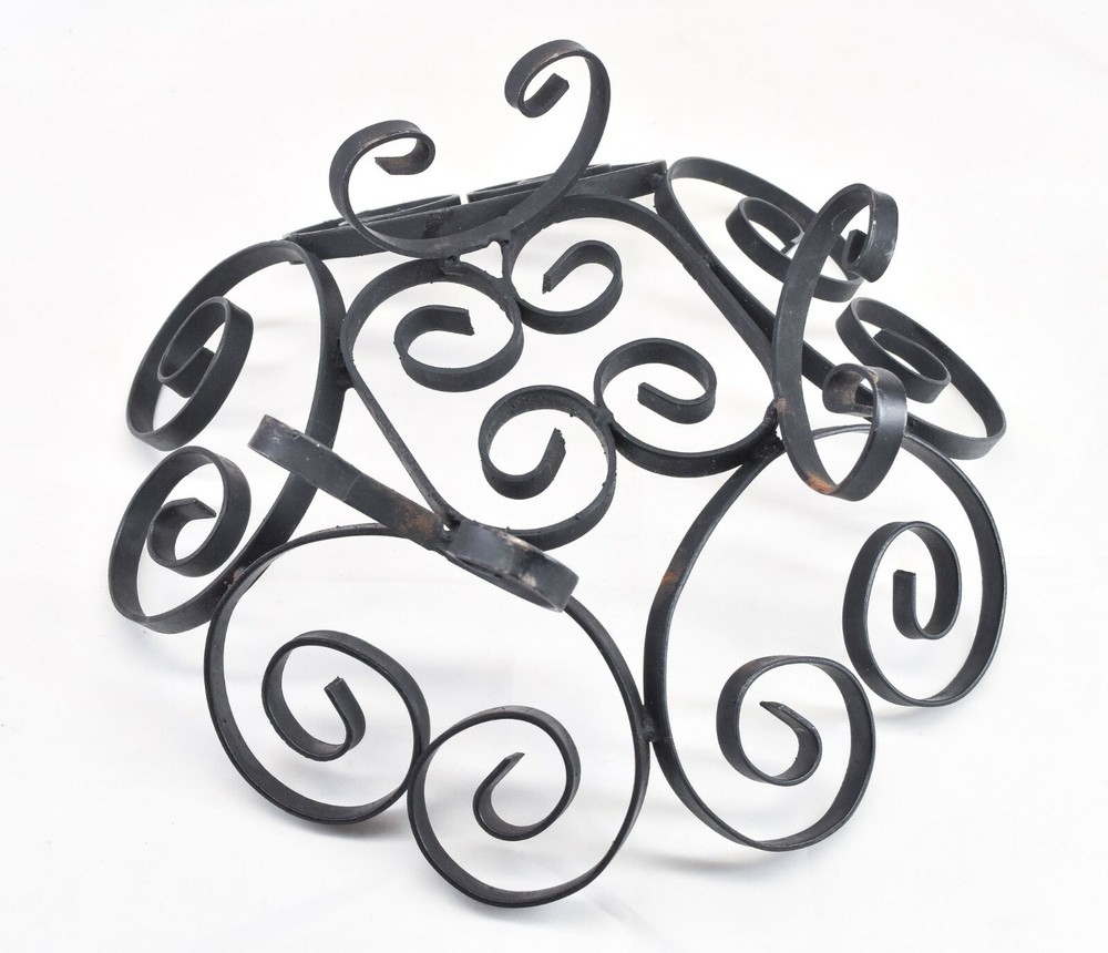 Black Wrought Iron Fruit Basket Footed Bowl Scroll Work Design Rustic Farmhouse