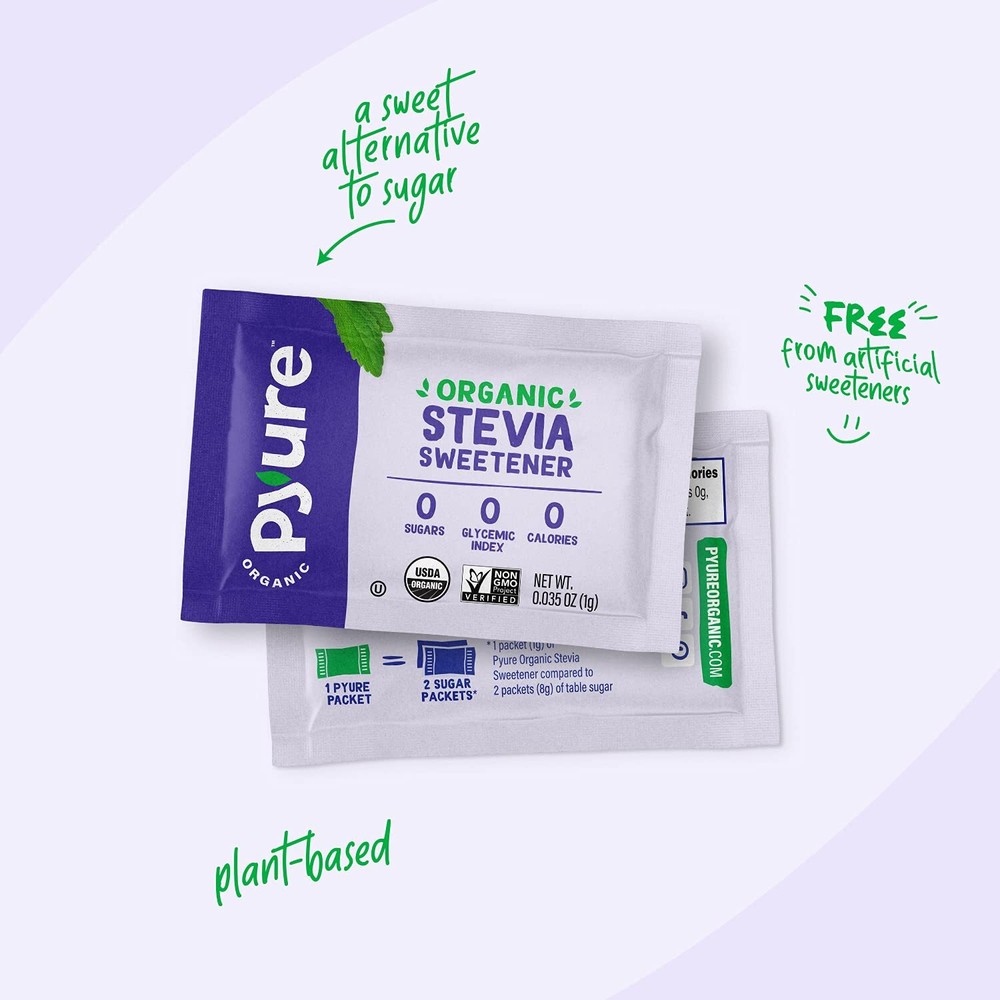 Pyure Organic Stevia Packets Sugar Substitute Zero Carb, Zero Calorie, 80 Count