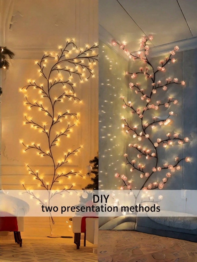 1Pc Cherry Blossom Branch LED Light, USB Powered 8 Flashing Modes, Soft & Bendab