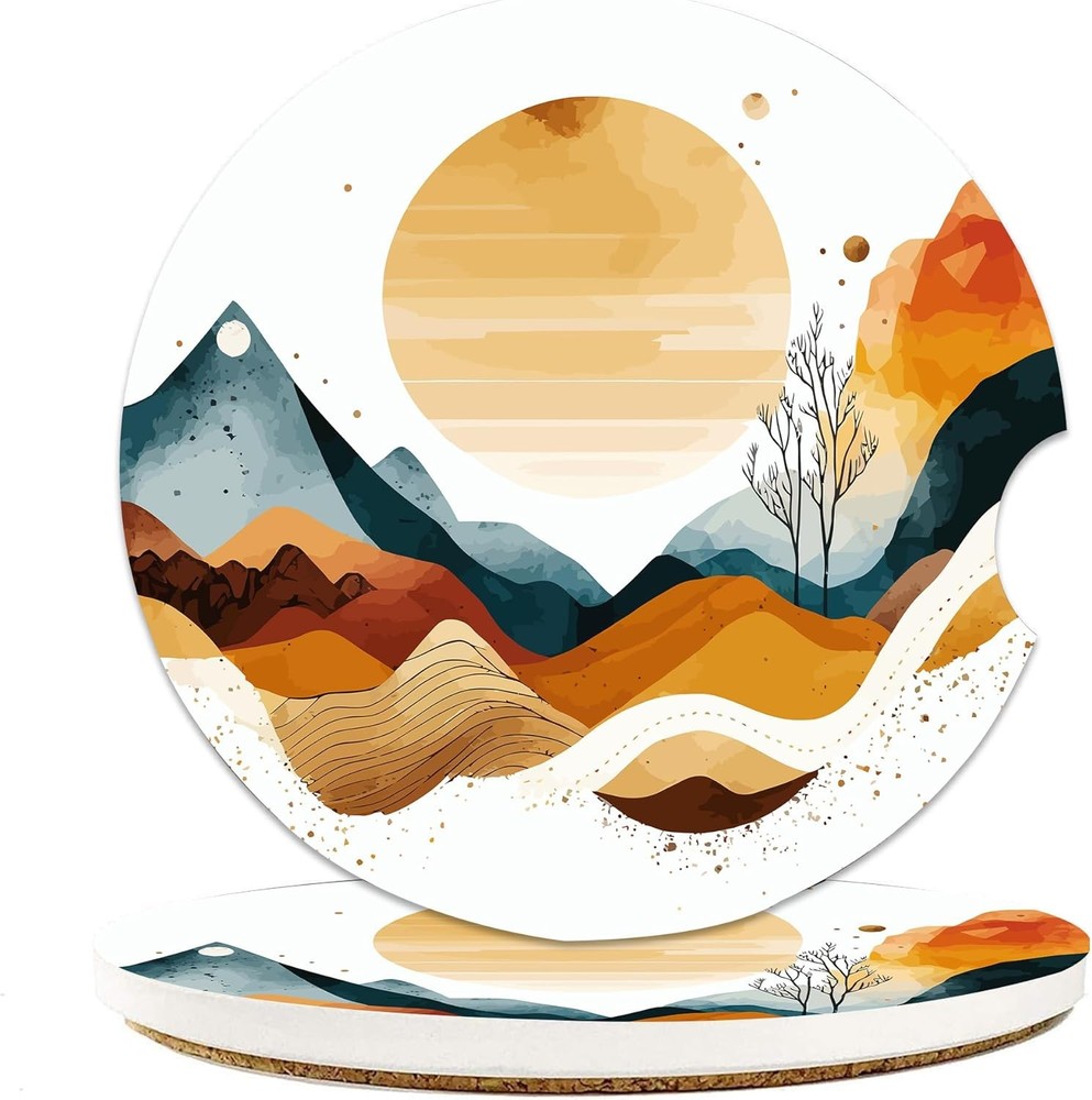 Golden Mountains Sunset Car Coasters - 2 Pack