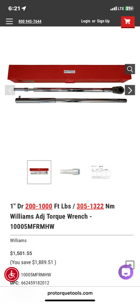 1" torque wrench with breaker bar