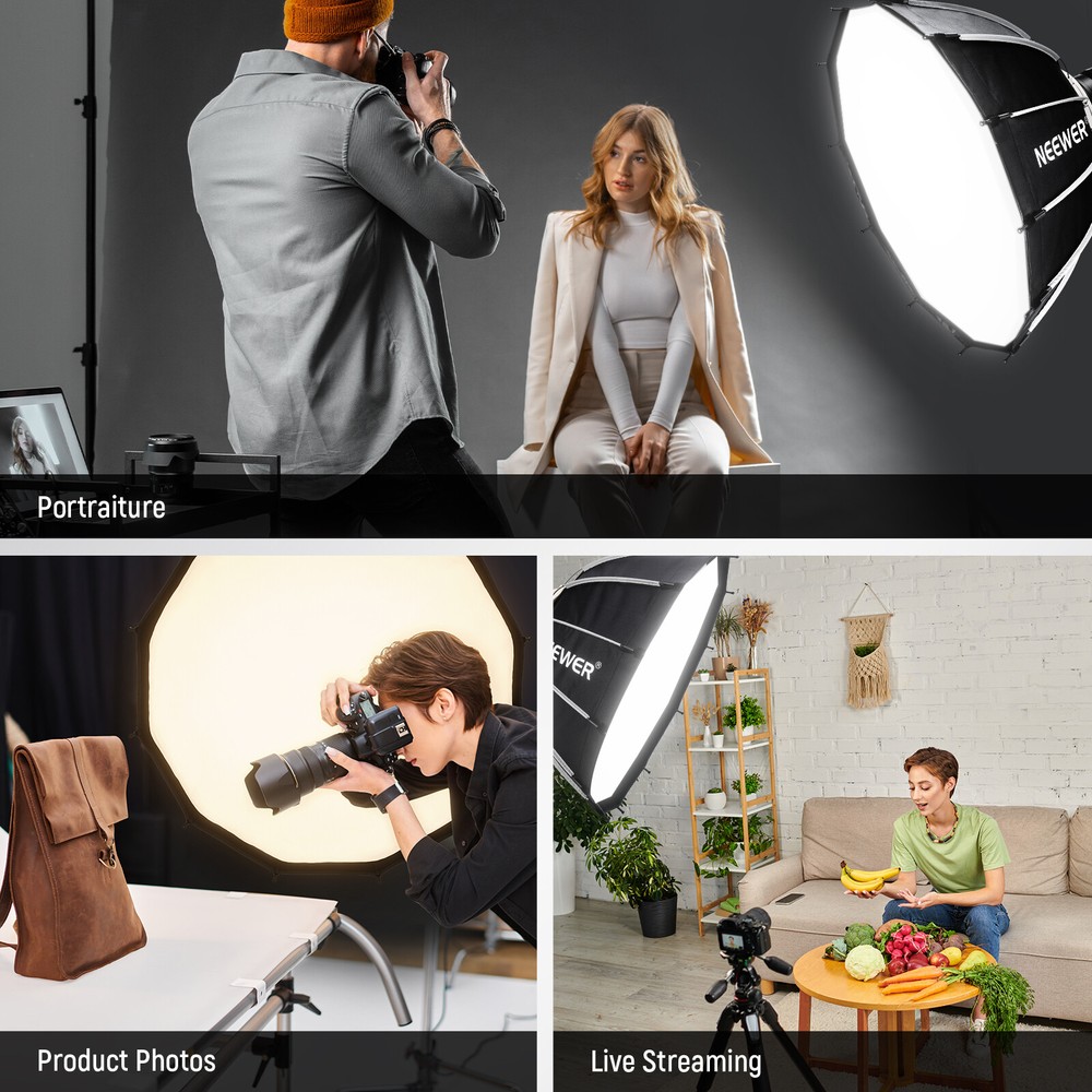 NEEWER 65cm Bowens Mount Parabolic Softbox Dodecagon with Diffusers/Grid/Bag