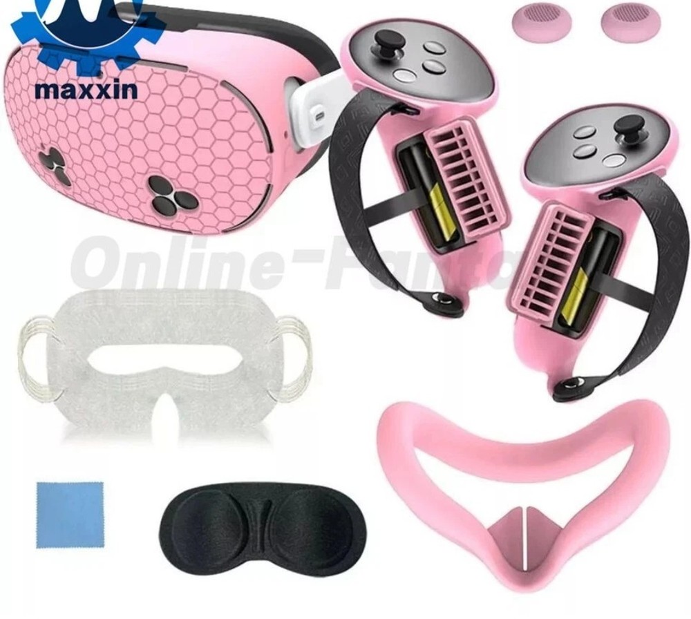 Silicone Case Protective Accessory Set  Meta Quest 3S with Controller Cover Pink