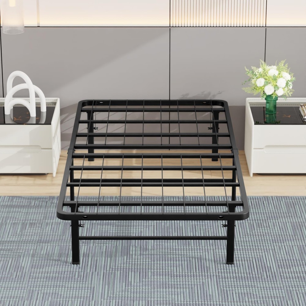 Modern Twin Metal Bed Frame - Heavy Duty, Foldable Design with Under-Bed Storage