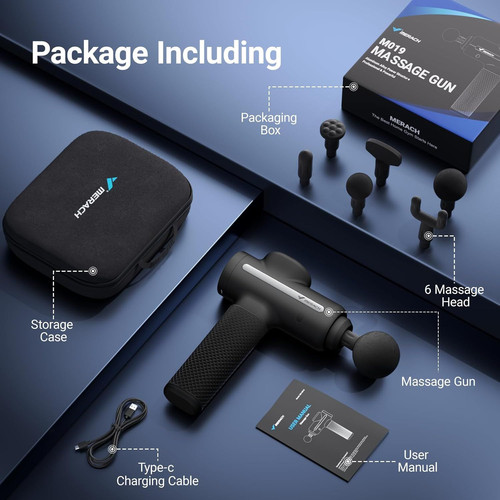 MERACH Massage Gun Deep Tissues, Percussion Massager Tools with 6 Black