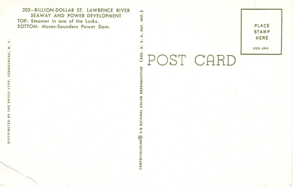 GREETINGS FROM THE ST. LAWRENCE SEAWAY & POWER DEVELOPMENT - PC6086