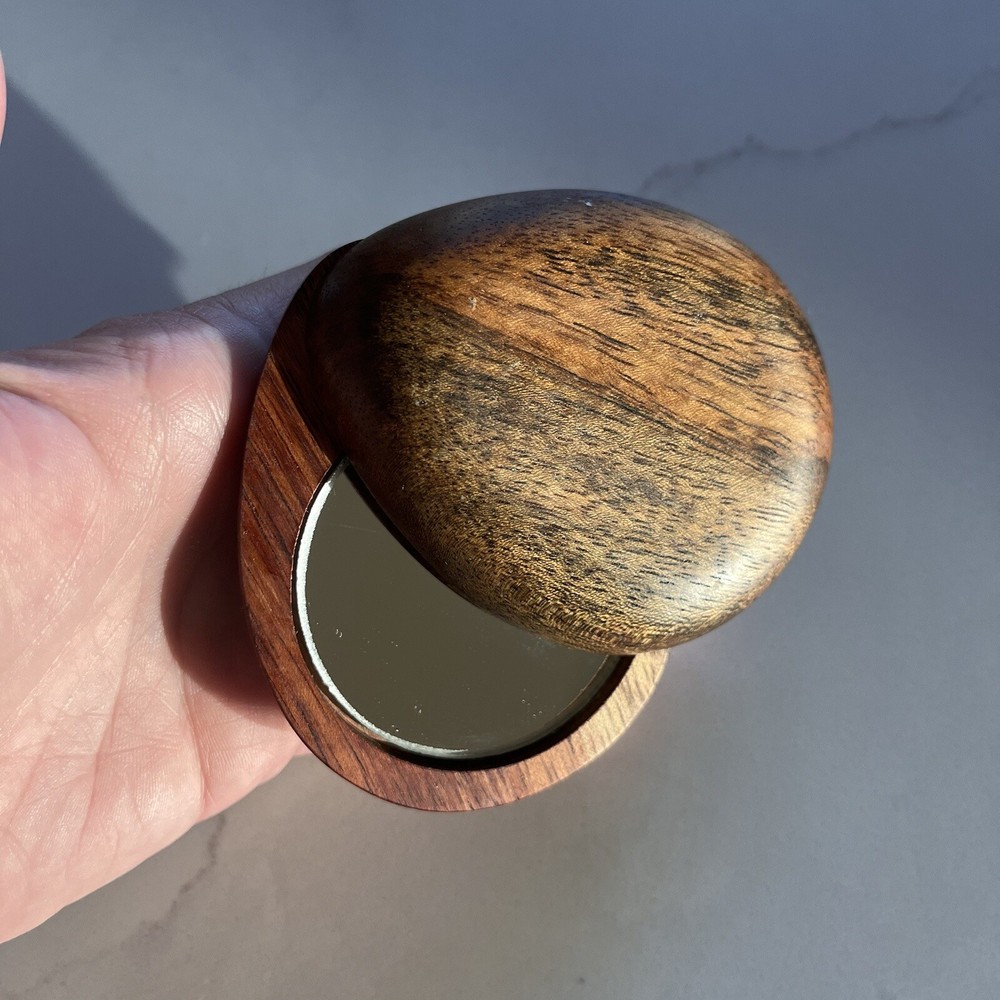 Handmade Solid Wood Compact Mirror Handheld Teardrop Shape - Beautiful!