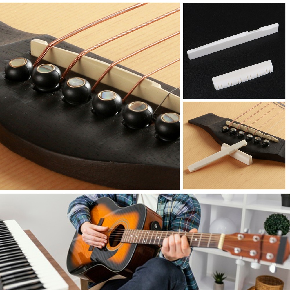 Cattle Bone Slotted Saddle and Nut For 12 String Acoustic Guitar Easy to Install