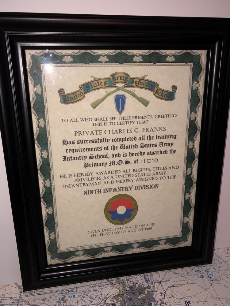 U.S. ARMY (9TH I.D.) INFANTRY TRAINING AND ASSIGNMENT CERTIFICATE