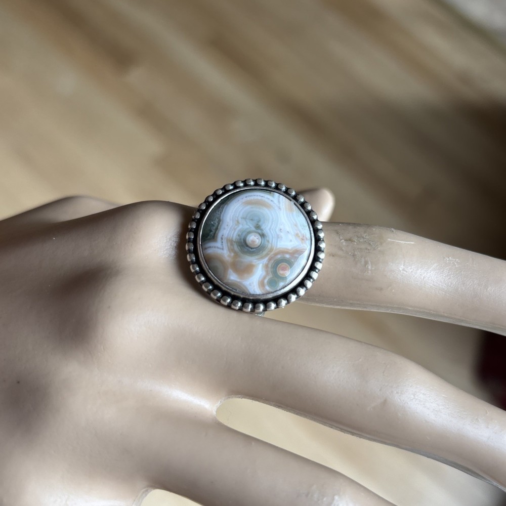 Rare Unique Sign Molly Avellar Cape Cod Ocean Jasper sterling Silver ring Size 9