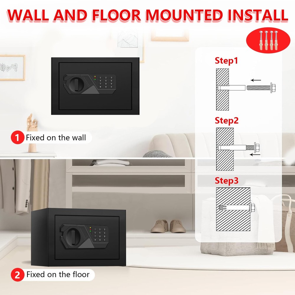 Small Safe for Home Use, Digital Security Box with 0.4 Cuft, Black