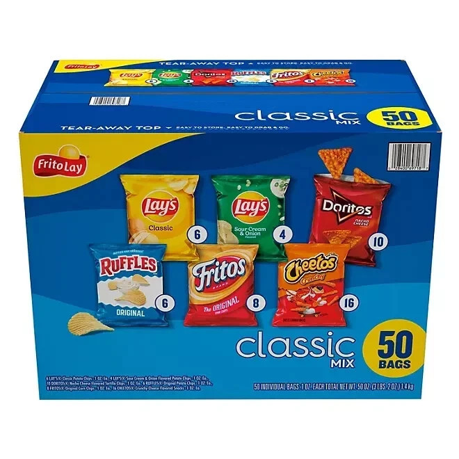 Frito-Lay Classic Mix Variety Pack – 50 Count – Assorted Chips for Snacking