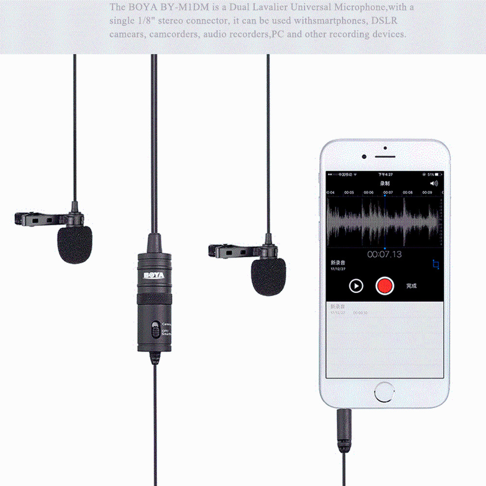 BY-M1DM Dual Omni-directional Lavalier Microphone For Android Smartphone C