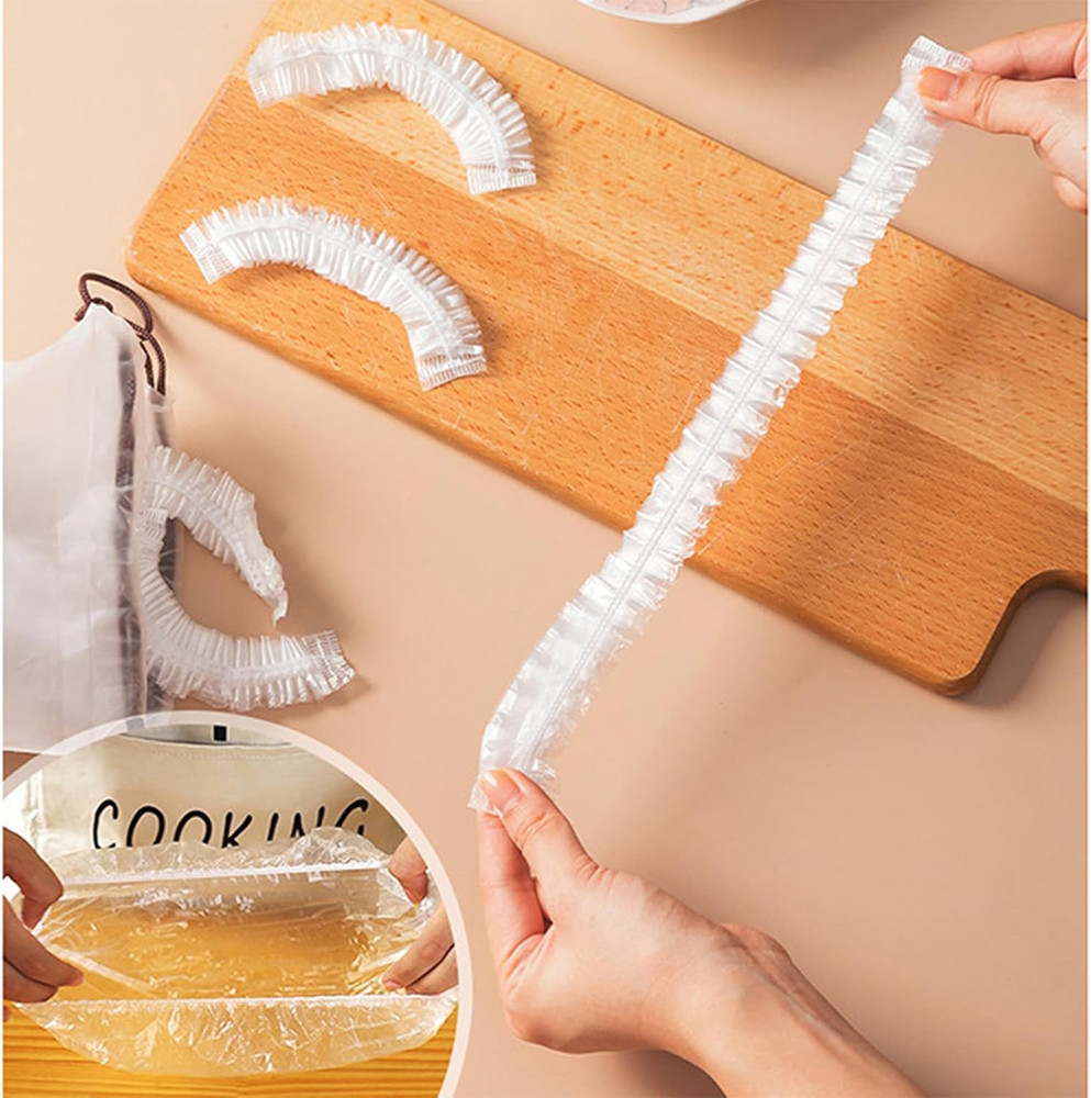 300Pcs Reusable Elastic Food Covers - Universal Stretchable Clear Adjustable Pla