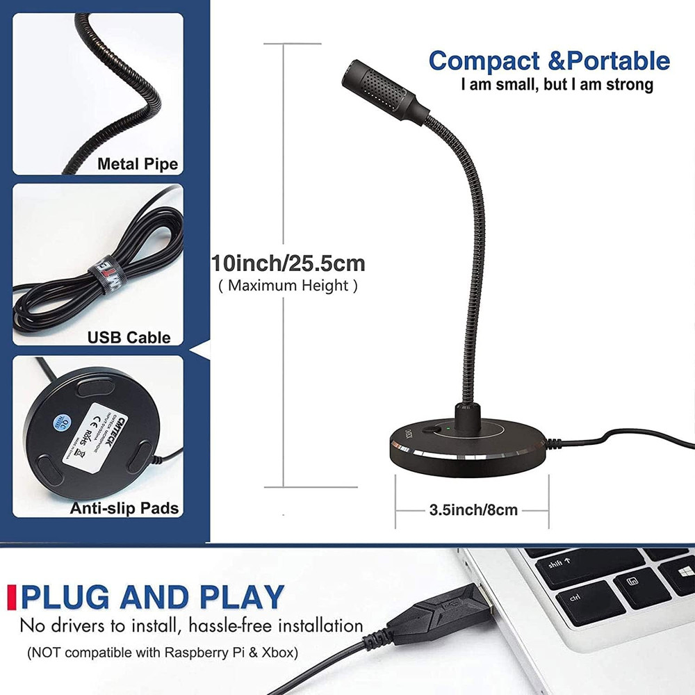 USB Computer Microphone G009, Noise-Cancelling Recording Desktop Mic for Pc/Lapt