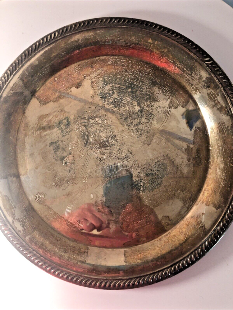 Happy Anniversary Silver Plate Tray 12 In