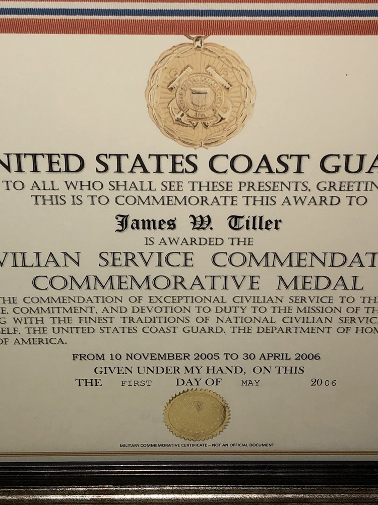 USCG CIVILIAN SERVICE COMMENDATION COMMEMORATIVE MEDAL CERTIFICATE Type-1