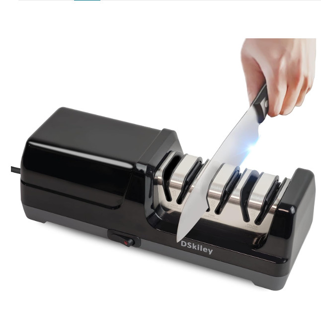 Electric Knife Sharpener – Pro 3-Stage Diamond System, 20° Angle (Black)