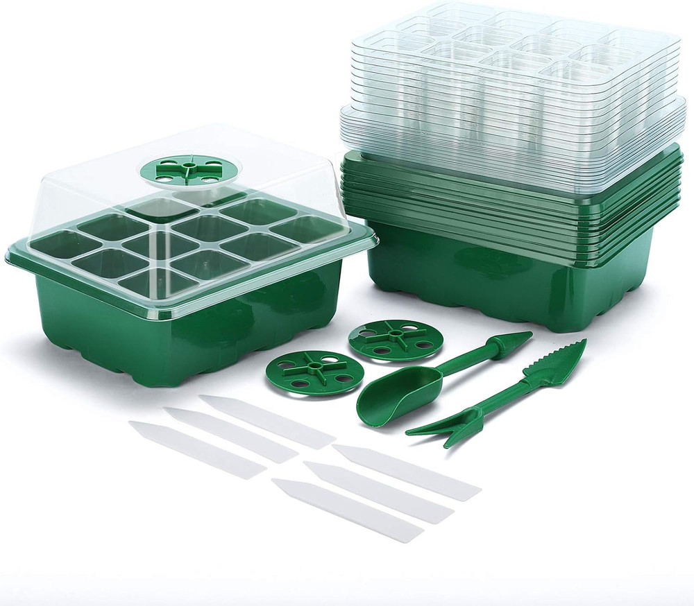10-Pack Seed Starter Kit Seedling Starter Tray (12 Cells) Humidity Adjustable Pl