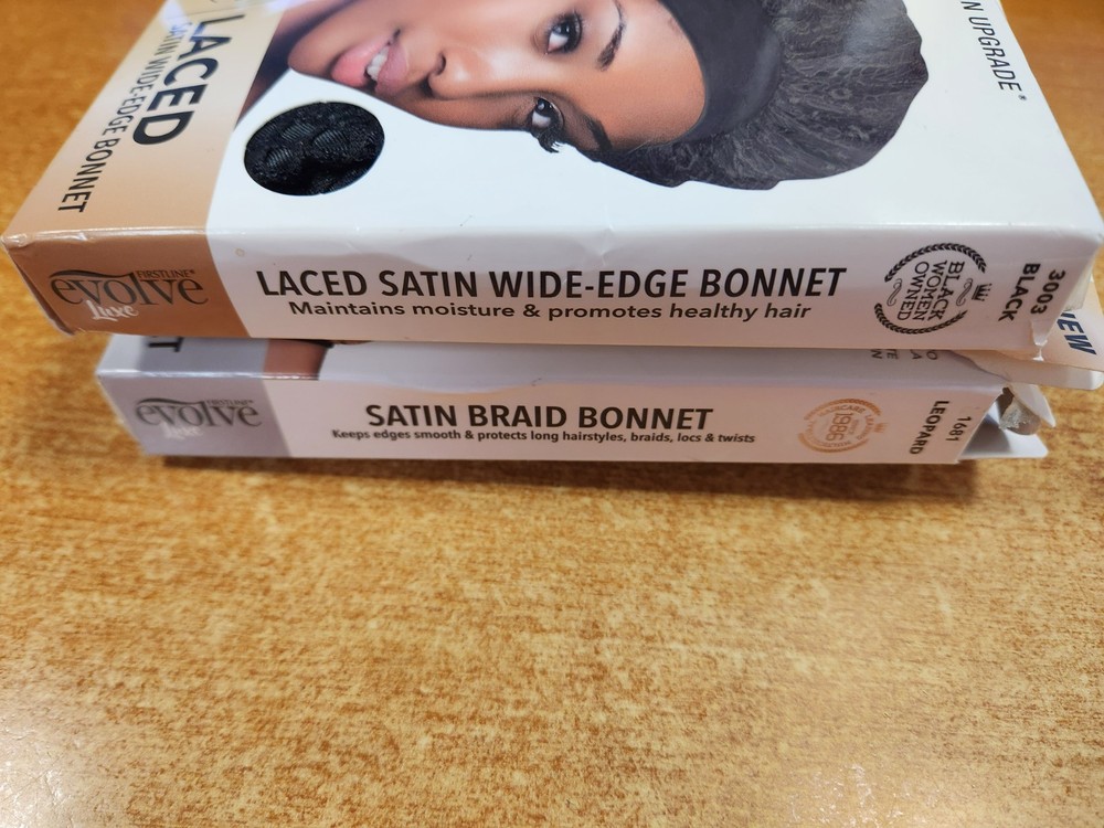 2 Pk: Firstline evolve Luxe Satin Braid Bonnet & Laced Wide-Edge Bonnet - E5C