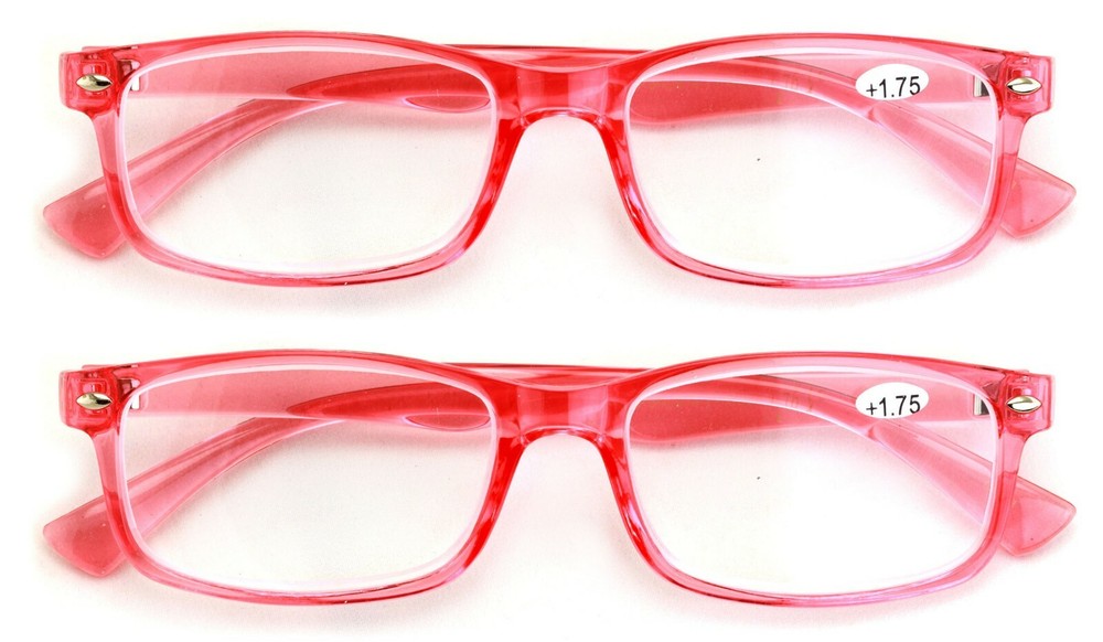 2 Pairs Blue Red Frame Rectangular Reading Glasses - Lightweight Simple Readers