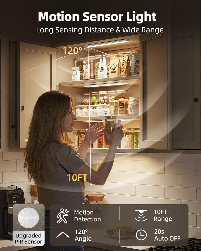 6-Pack Under Cabinet Lighting Wireless, LED Motion Sensor Light Indoor, Recha...