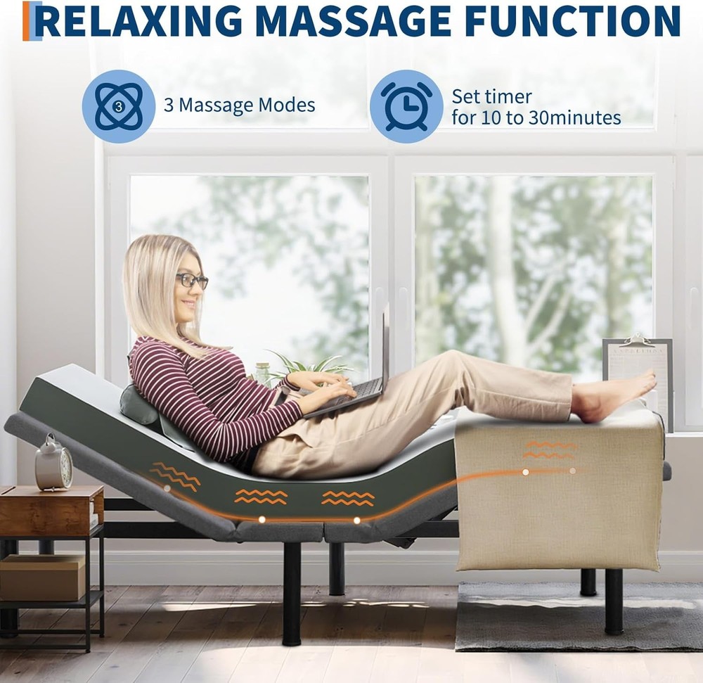 Adjustable Bed Frame, Ergonomic Electric Bed Base, with Head and Foot Incline