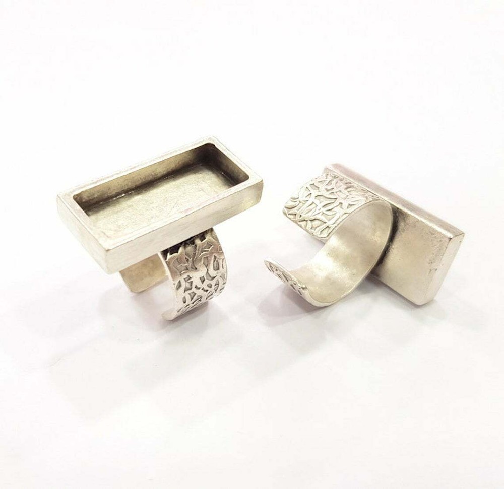 Ring Blank Base Bezel Setting Antique Silver Adjustable 25x10 mm blank G15480