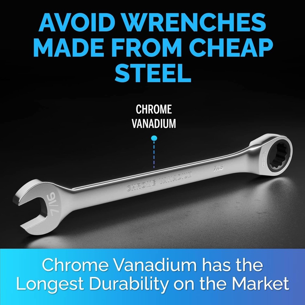 Versatile 7/16" Ratchet Wrench - Robust Chrome Vanadium, Lifetime Satisfaction