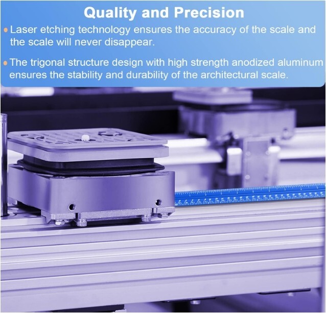 Architectural Scale Ruler,12"Aluminum Triangle Drafting Tool for Blueprints–Blue