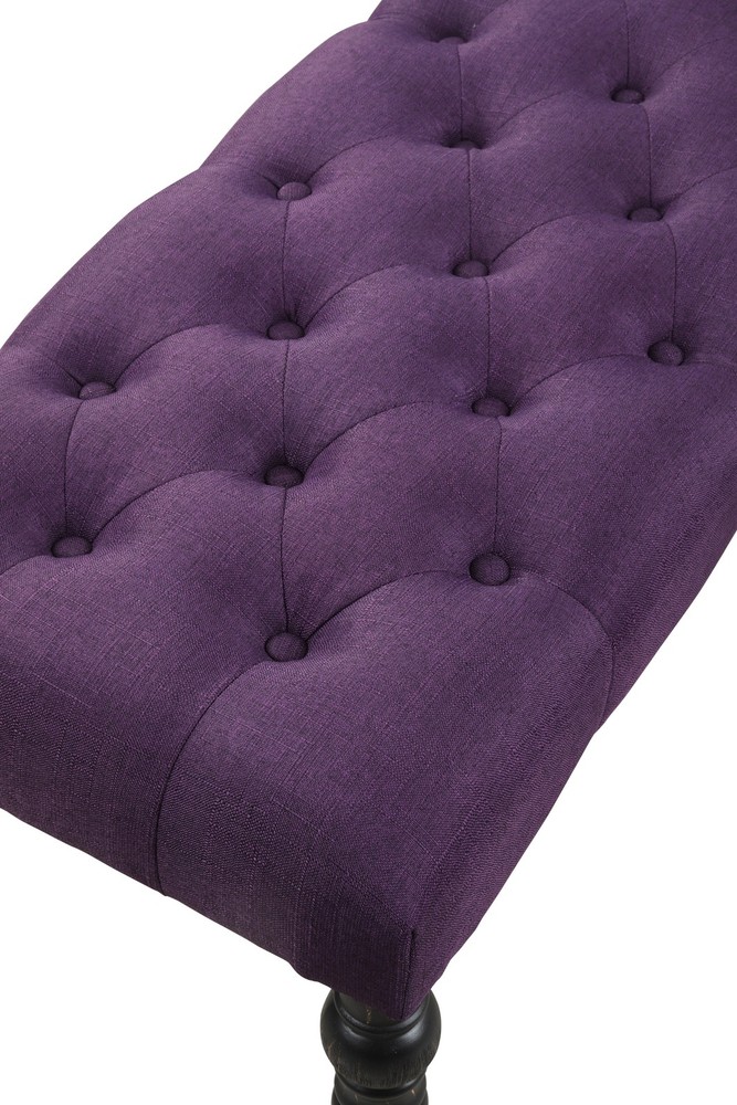 Leviton Fabric Tufted Turned Leg Dining Bench, Purple