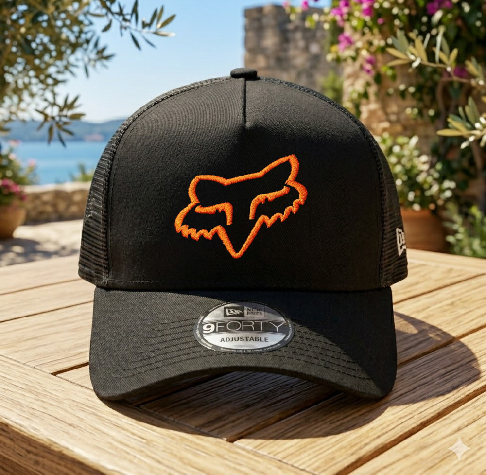 Fox Embroidered Trucker Hat Snapback Mesh Cap Adjustable Black
